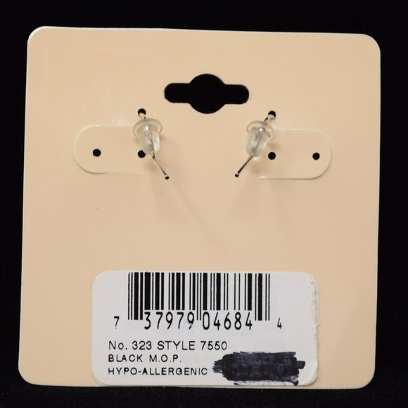 RS Covenant Mother of Pearl Earrings Black MOP Round Mosaic Dangle Drop New - Picture 6 of 8